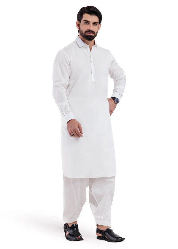 White-Cotton-Shalwar Suit - (MPS25SSS2052) - Image 2