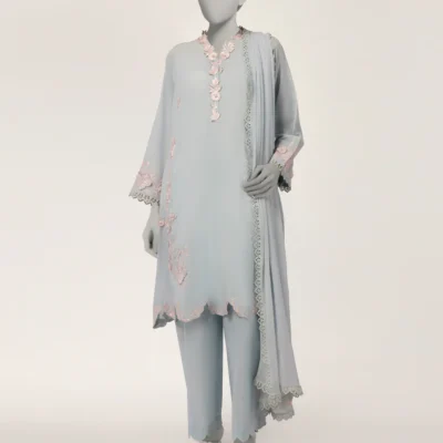 Green Maple Silk Embroidered Stitched 3pc