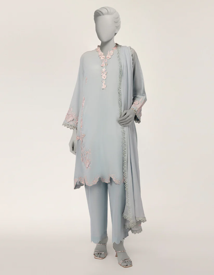 Green Maple Silk Embroidered Stitched 3pc