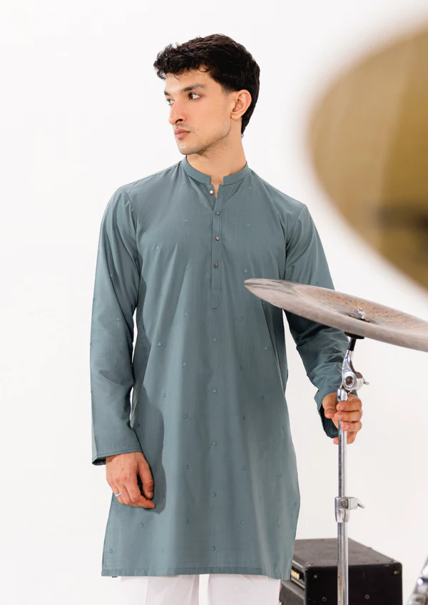Aqua-Blended-Kurta - (M25KUE1041) (Ready To Wear) - Image 3