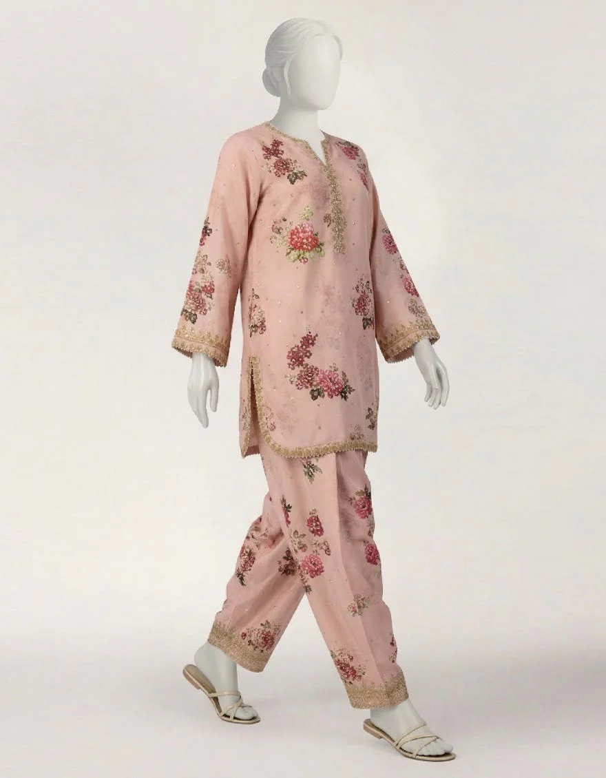 Pink Raw Silk Embroidered Co-Ord Set - Image 2