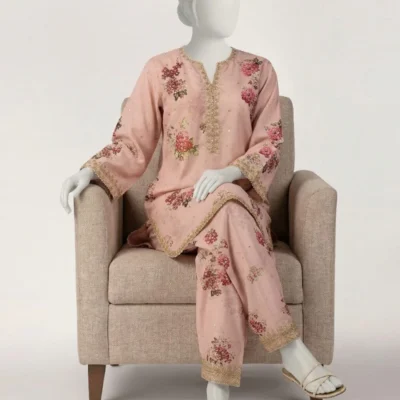 Pink Raw Silk Embroidered Co-Ord Set