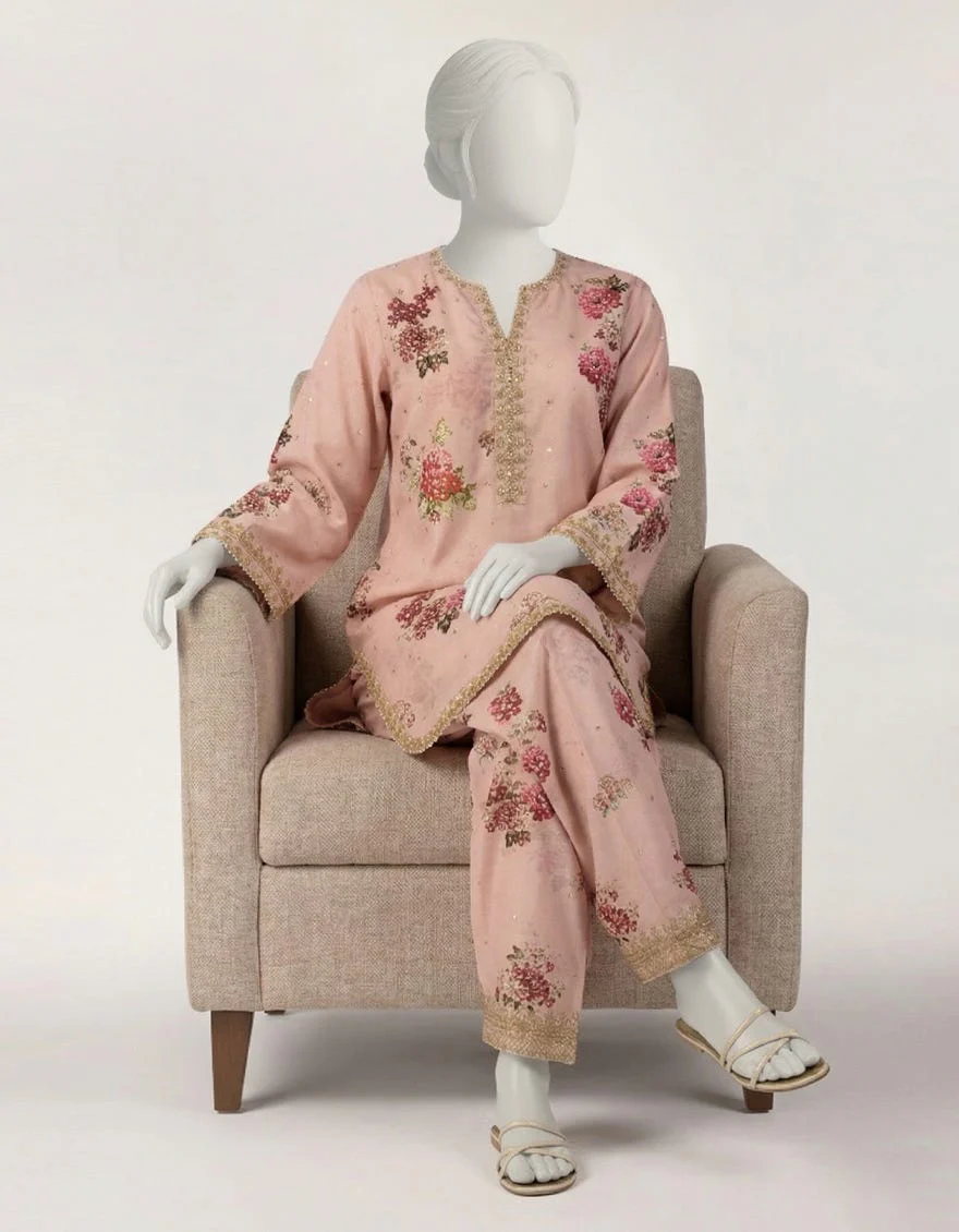 Pink Raw Silk Embroidered Co-Ord Set