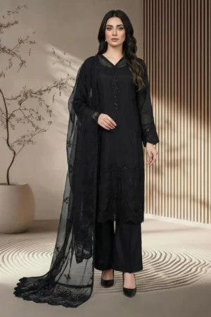 3 Piece Raw Silk Suit- Embroidered (Pret)