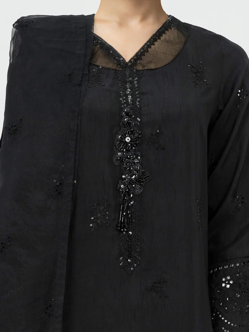 3 Piece Raw Silk Suit- Embroidered (Pret) - Image 5