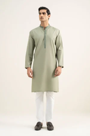 Embroidered Cotton Jacquard Kurta