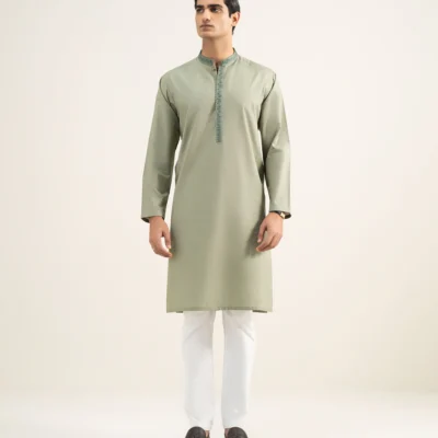 Embroidered Cotton Jacquard Kurta