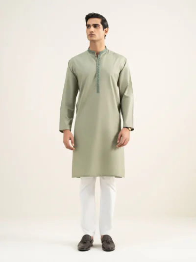 Embroidered Cotton Jacquard Kurta