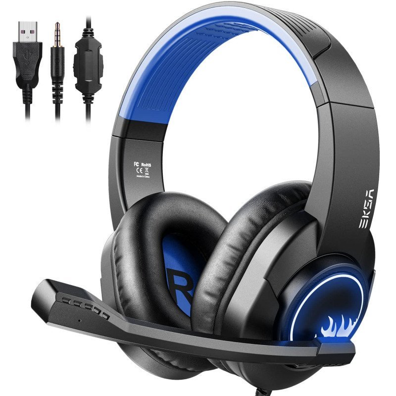 Eksa T8 Wired Over Ear Headphones With Mic With Noise Canceling, Pc With Surround Stereo Sound Led Light For Ps4, Pc, Laptop